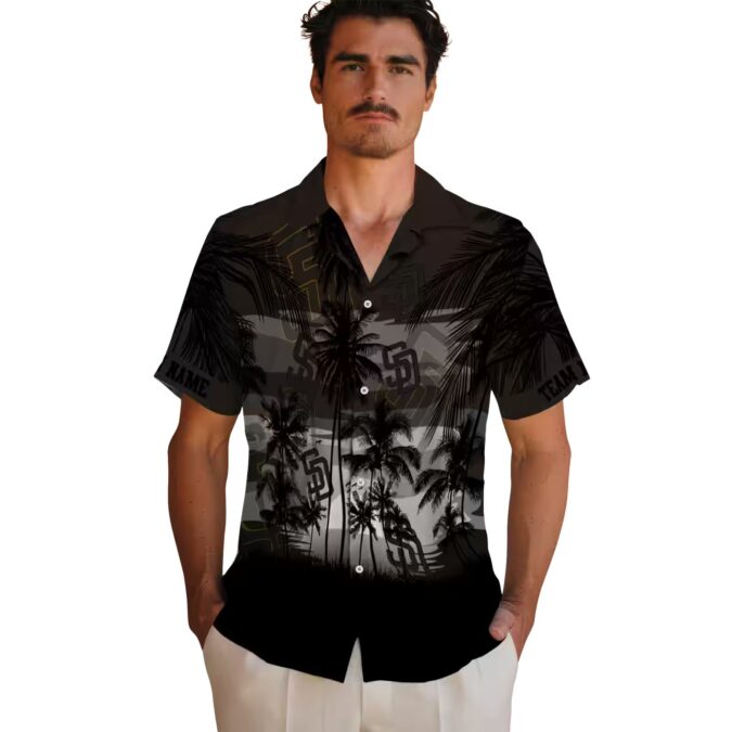 San Diego Padres Brown Black Hawaiian Shirt - Tropical Sunset Print Gift for Baseball Fans