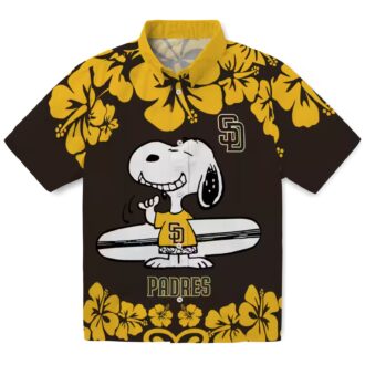 San Diego Padres Brown White Hawaiian Shirt - Snoopy Surf Design for Padres Fans
