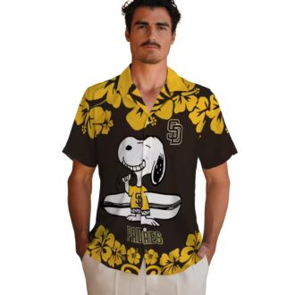 San Diego Padres Brown White Hawaiian Shirt - Snoopy Surf Design for Padres Fans