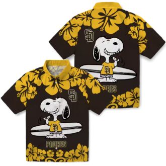 San Diego Padres Brown White Hawaiian Shirt - Snoopy Surf Design for Padres Fans