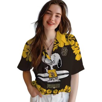 San Diego Padres Brown White Hawaiian Shirt - Snoopy Surf Design for Padres Fans