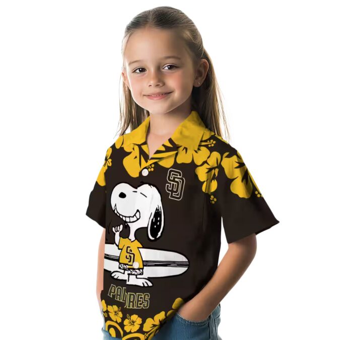 San Diego Padres Brown White Hawaiian Shirt - Snoopy Surf Design for Padres Fans