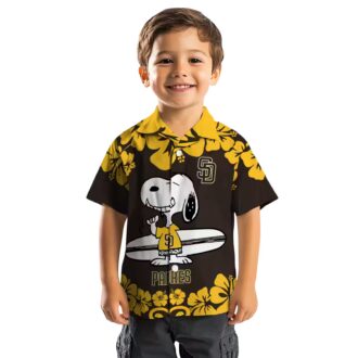 San Diego Padres Brown White Hawaiian Shirt - Snoopy Surf Design for Padres Fans