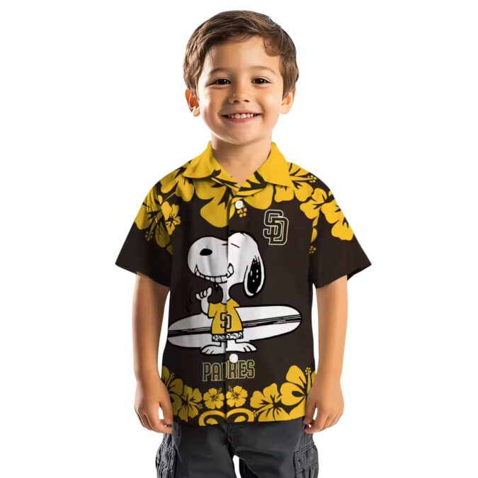 San Diego Padres Brown White Hawaiian Shirt - Snoopy Surf Design for Padres Fans