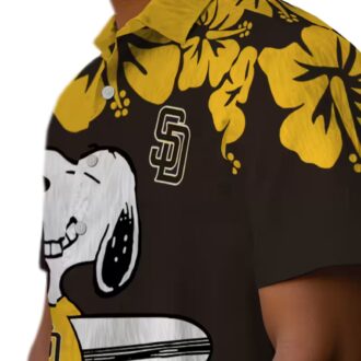 San Diego Padres Brown White Hawaiian Shirt - Snoopy Surf Design for Padres Fans