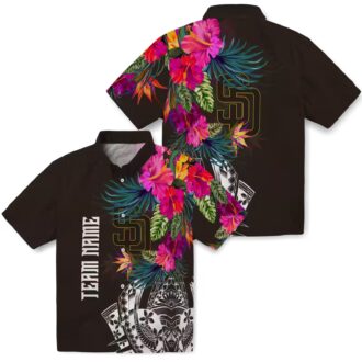 San Diego Padres Button Down Brown Hawaiian Shirt - Floral Polynesian Design for Baseball Fans