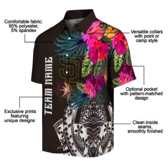 San Diego Padres Button Down Brown Hawaiian Shirt - Floral Polynesian Design for Baseball Fans