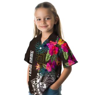 San Diego Padres Button Down Brown Hawaiian Shirt - Floral Polynesian Design for Baseball Fans