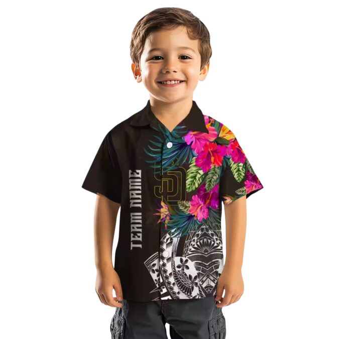 San Diego Padres Button Down Brown Hawaiian Shirt - Floral Polynesian Design for Baseball Fans