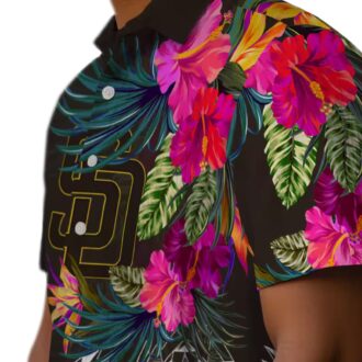 San Diego Padres Button Down Brown Hawaiian Shirt - Floral Polynesian Design for Baseball Fans