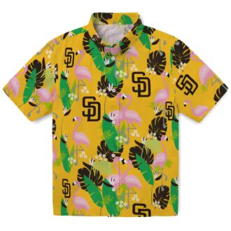 San Diego Padres Button Down Hawaiian Shirt - Green Brown Flamingo Aloha Style