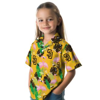 San Diego Padres Button Down Hawaiian Shirt - Green Brown Flamingo Aloha Style