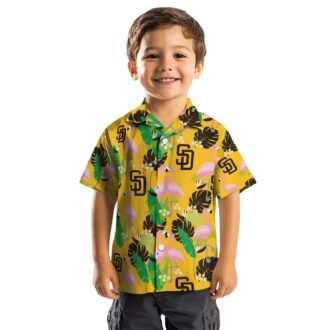 San Diego Padres Button Down Hawaiian Shirt - Green Brown Flamingo Aloha Style