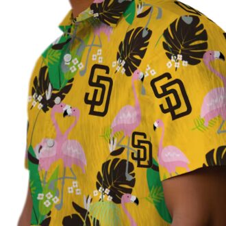 San Diego Padres Button Down Hawaiian Shirt - Green Brown Flamingo Aloha Style