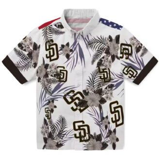 San Diego Padres Hawaiian Shirt - Patriotic Hibiscus Print in Brown & White for Padres Fans