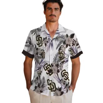 San Diego Padres Hawaiian Shirt - Patriotic Hibiscus Print in Brown & White for Padres Fans