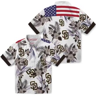 San Diego Padres Hawaiian Shirt - Patriotic Hibiscus Print in Brown & White for Padres Fans