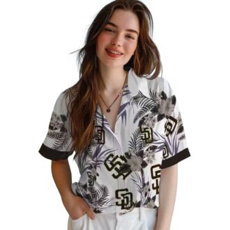 San Diego Padres Hawaiian Shirt - Patriotic Hibiscus Print in Brown & White for Padres Fans