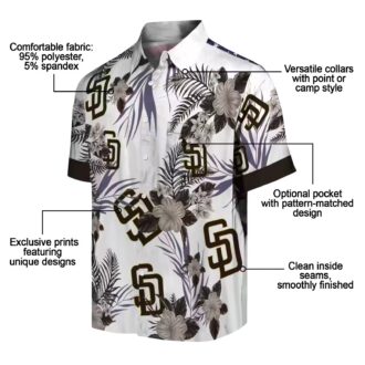 San Diego Padres Hawaiian Shirt - Patriotic Hibiscus Print in Brown & White for Padres Fans