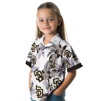 San Diego Padres Hawaiian Shirt - Patriotic Hibiscus Print in Brown & White for Padres Fans