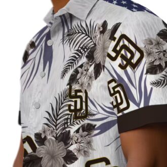 San Diego Padres Hawaiian Shirt - Patriotic Hibiscus Print in Brown & White for Padres Fans