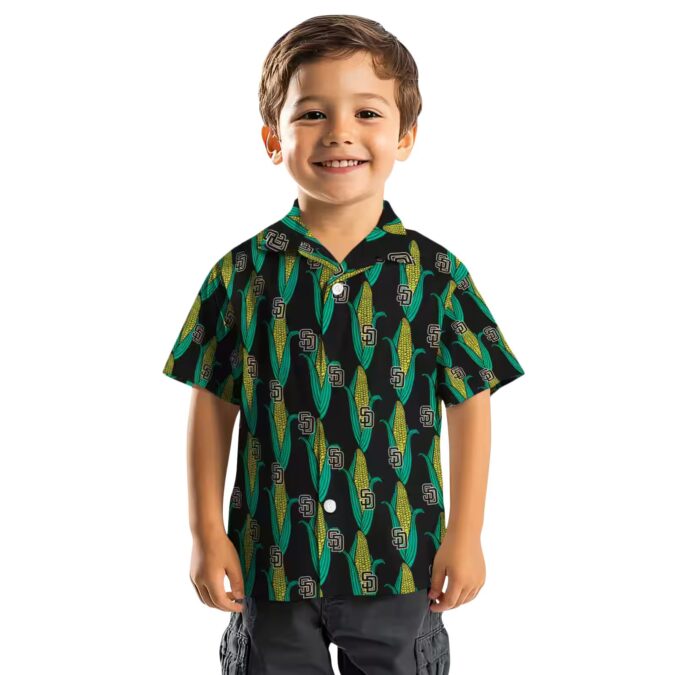 San Diego Padres Hawaiian Shirt Black Green - Tropical Corn Print for Men