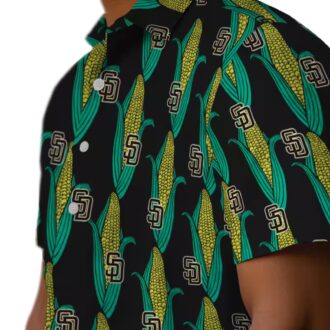 San Diego Padres Hawaiian Shirt Black Green - Tropical Corn Print for Men