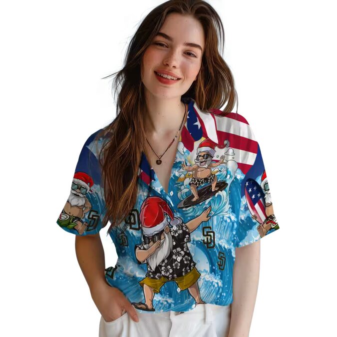San Diego Padres Surfing Santa Blue Hawaiian Shirt - Tropical MLB Team Shirt for Fans