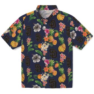 San Diego Padres Tropical Hibiscus & Fruit Navy Hawaiian Shirt for Summer
