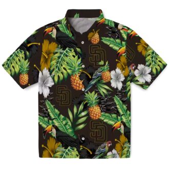 San Diego Padres Tropical Hibiscus Pineapple Hawaiian Shirt - Brown & Green MLB Fan Apparel