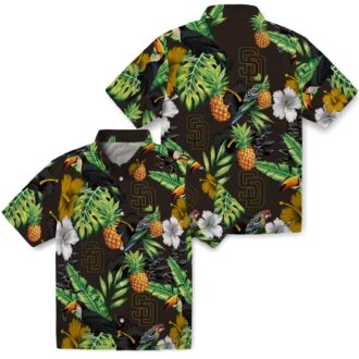 San Diego Padres Tropical Hibiscus Pineapple Hawaiian Shirt - Brown & Green MLB Fan Apparel