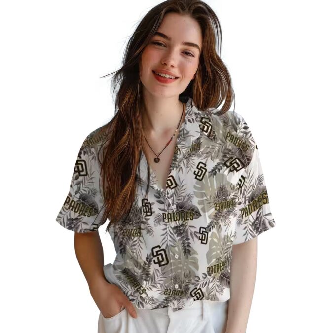 San Diego Padres Tropical Leaves White Hawaiian Shirt - MLB Fan Apparel for Vacation
