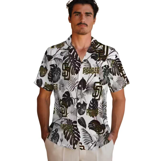 San Diego Padres Tropical Plants Hawaiian Shirt - Brown & White MLB Fan Apparel
