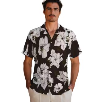 Shop San Diego Padres Hibiscus Brown & White Hawaiian Shirt - Perfect MLB Fan Summer Shirt