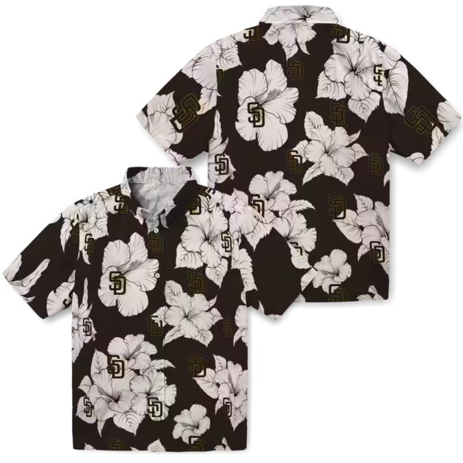 Shop San Diego Padres Hibiscus Brown & White Hawaiian Shirt - Perfect MLB Fan Summer Shirt