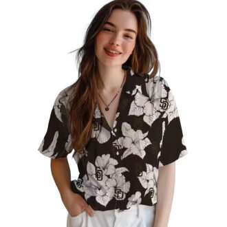 Shop San Diego Padres Hibiscus Brown & White Hawaiian Shirt - Perfect MLB Fan Summer Shirt