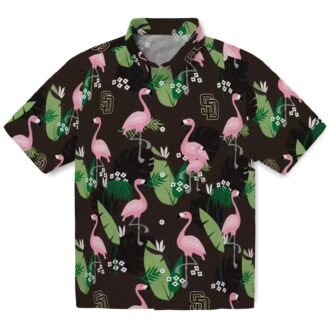 Tropical San Diego Padres Brown Hawaiian Shirt - Flamingo Leaf Design for Women