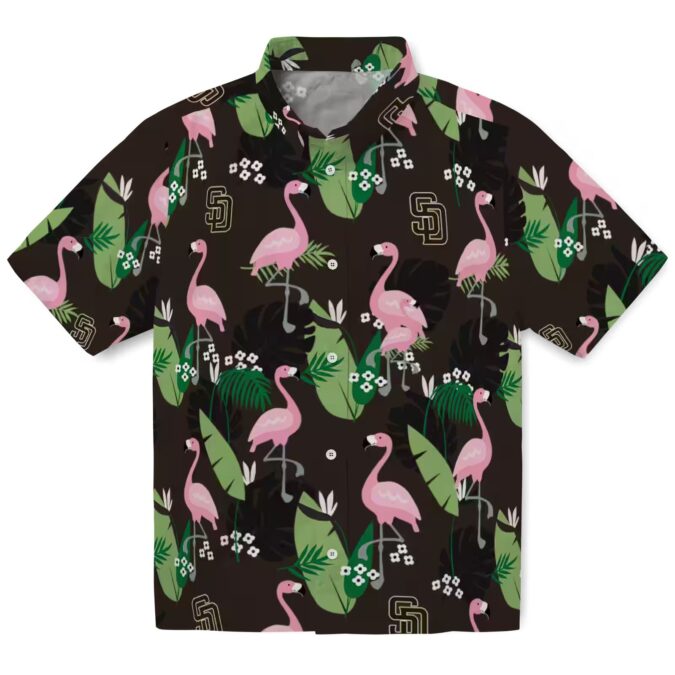 Tropical San Diego Padres Brown Hawaiian Shirt - Flamingo Leaf Design for Women