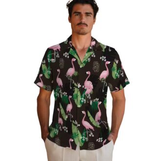 Tropical San Diego Padres Brown Hawaiian Shirt - Flamingo Leaf Design for Women