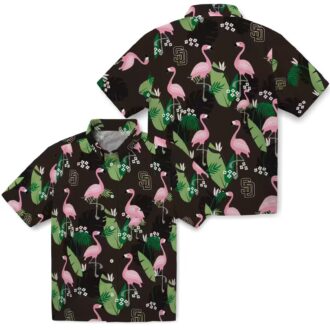 Tropical San Diego Padres Brown Hawaiian Shirt - Flamingo Leaf Design for Women
