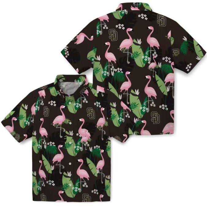 Tropical San Diego Padres Brown Hawaiian Shirt - Flamingo Leaf Design for Women