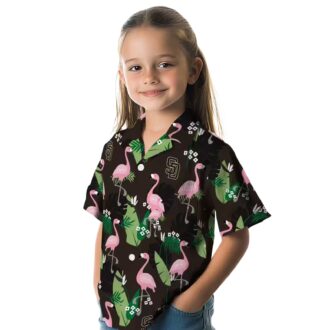 Tropical San Diego Padres Brown Hawaiian Shirt - Flamingo Leaf Design for Women