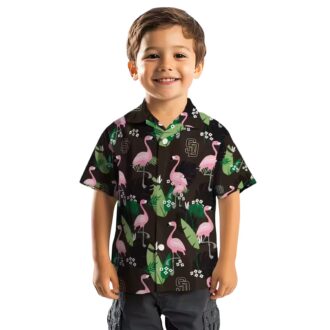 Tropical San Diego Padres Brown Hawaiian Shirt - Flamingo Leaf Design for Women
