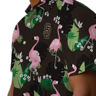 Tropical San Diego Padres Brown Hawaiian Shirt - Flamingo Leaf Design for Women