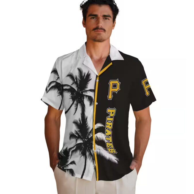 Black & White Pittsburgh Pirates Hawaiian Shirt - MLB Palm Trees Tropical Beach Shirt