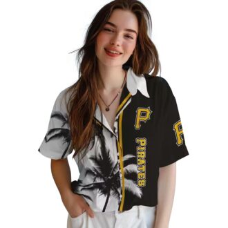 Black & White Pittsburgh Pirates Hawaiian Shirt - MLB Palm Trees Tropical Beach Shirt