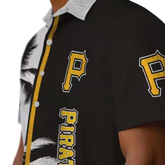 Black & White Pittsburgh Pirates Hawaiian Shirt - MLB Palm Trees Tropical Beach Shirt