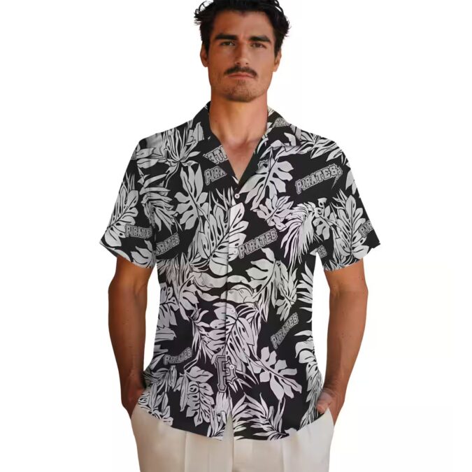 Black Monstera Leaf Pittsburgh Pirates Hawaiian Shirt - Tropical Baseball Gift