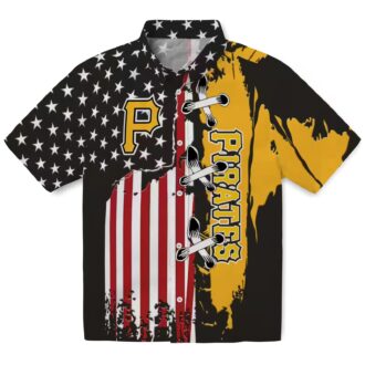 Black Pittsburgh Pirates Button Up Hawaiian Shirt - Tropical Stitched Flag Baseball Shirt for Men