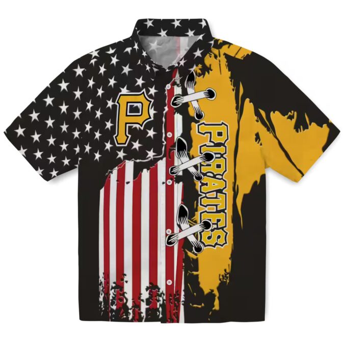 Black Pittsburgh Pirates Button Up Hawaiian Shirt - Tropical Stitched Flag Baseball Shirt for Men